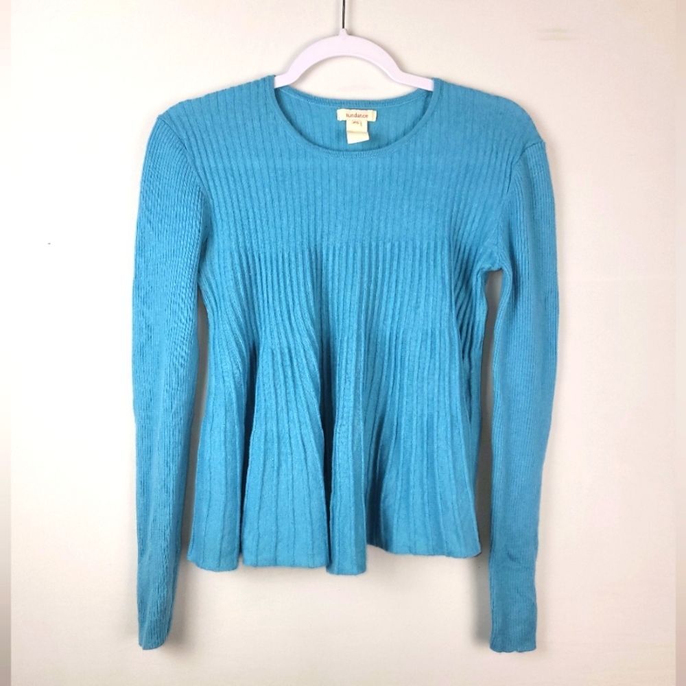 Sundance Ribbed Pleated Long Sleeve Wool Cashmere Swing Blouse  PS